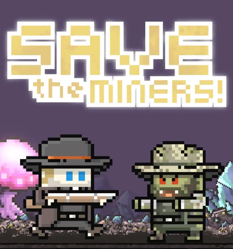 Save the Miners! video game logo banner.